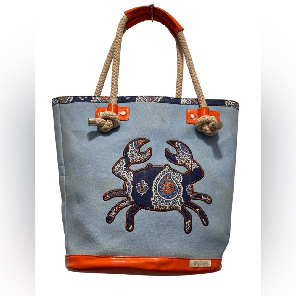 Spartina 449 Blue and Orange beach Tote Bag with Crab Design - Picture 13 of 13